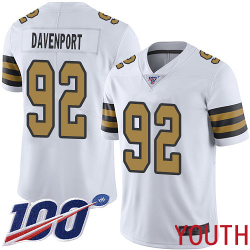 New Orleans Saints Limited White Youth Marcus Davenport Jersey NFL Football #92 100th Season Rush Vapor Untouchable Jersey->youth nfl jersey->Youth Jersey